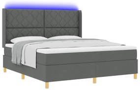vidaXL Κρεβάτι Box Spring με Στρώμα & LED Σκούρο Γκρι 180x200 εκ Ύφασμα