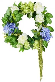 VEVOR Artificial Decorative Wreath 23 in Blue White Green with Hydrangeas Roses