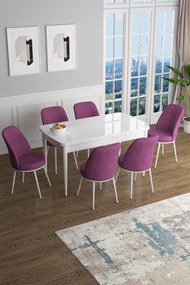 Extendable Dining Table &amp; Chairs Set (7 Pieces) Han - White, Purple White
Purple