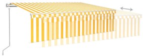vidaXL Τέντα Αυτόματη με Σκίαστρο/LED/Αισθ. Ανέμου Κίτρινο/Λευκό 6x3 μ