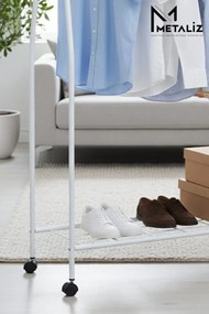Stewehome Μεταλλική φορητή κρεμάστρα ρούχων με ράφι και ρόδες Λευκό 98x145 cm