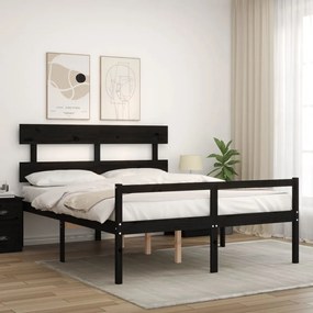 Κρεβάτι Ηλικιωμένου με Κεφαλάρι Μαύρο Μασίφ Ξύλο King Size - Μαύρο