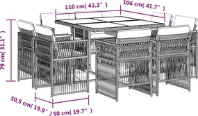 vidaXL Σετ Τραπεζαρίας Κήπου 9 τεμ. Γκρι Συνθ. Ρατάν με Μαξιλάρια