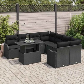 vidaXL Σετ Καναπέ Κήπου με μαξιλάρι 9 pcs Μαύρο Πολυ ράταν