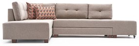 Γωνιακός καναπές κρεβάτι PWF-0517 pakoworld δεξιά γωνία ύφασμα κρεμ-καρυδί 282x206x85εκ - 071-001159