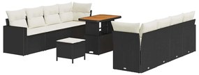 vidaXL Σετ Καναπέ Κήπου Ρυθμιζόμενο ύψος 11 pcs Μαύρο συνθετικό ρατάν