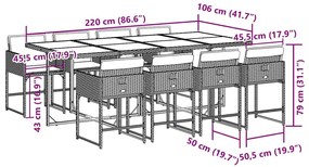 vidaXL Σετ Τραπεζαρίας Κήπου 9 τεμ. Γκρι Συνθ. Ρατάν με Μαξιλάρια