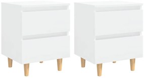 vidaXL Κομοδίνα 2 τεμ. Γυαλ. Λευκό 40x35x50εκ. Πόδια από Ξύλο Πεύκου
