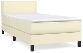 Κρεβάτι Boxspring με Στρώμα Κρεμ 100x200εκ. από Συνθετικό Δέρμα - Κρεμ