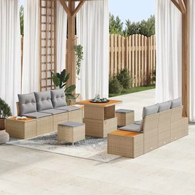 vidaXL Σετ Καναπέ Κήπου με μαξιλάρι 9 pcs Μπεζ Πολυ ράταν