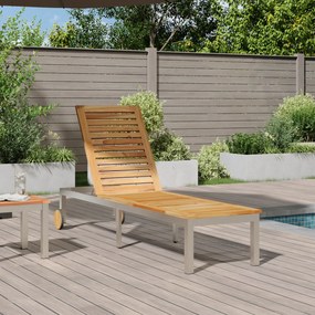 vidaXL Ξαπλώστρα με Ρόδες 207x58x35 εκ. Σταθερό Ξύλο Ακακίας & Ανοξείδωτο Ατσάλι