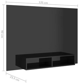 Έπιπλο Τηλεόρασης Τοίχου Γυαλ. Μαύρο 135x23,5x90εκ. Μοριοσανίδα - Μαύρο