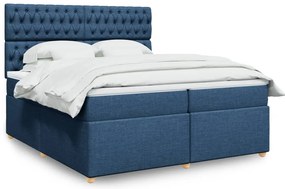 vidaXL Κρεβάτι Boxspring με Στρώμα Μπλε 200x200 εκ. Υφασμάτινο