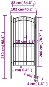 vidaXL Καγκελόπορτα με Αψιδωτή Κορυφή Μαύρη 100 x 200 εκ. από Ατσάλι