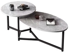 WOODWELL TRONIC Τραπεζάκι Σαλονιού- Καθιστικού Διπλό, Μέταλλο Μαύρο, Επιφάνεια Απόχρωση Γκρι 125x60x50/40cm ΕΜ9605,1