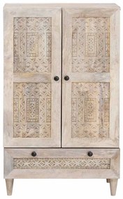 vidaXL Highboard με συρτάρι Λευκό 60 x 33 x 100 εκ. Μασίφ ξύλο μάνγκο