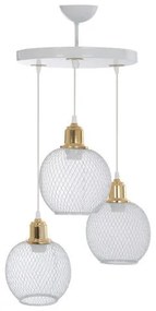 VIVIDUS 201-0021 Vintage Κρεμαστό Φωτιστικό Πλέγμα Τρίφωτο 3 x E27 IP20 Λευκό και Χρυσό Μέταλλο-Μ32 x Π32 x Υ70cm Globostar 201-0021 Χρυσό