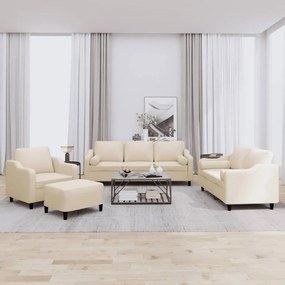 vidaXL Σετ Σαλονιού 4 Τεμαχίων Κρεμ Υφασμάτινο με Μαξιλάρια