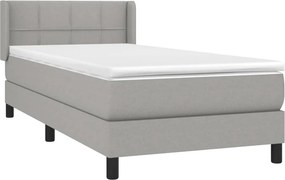 vidaXL Κρεβάτι Boxspring με Στρώμα Ανοιχτό Γκρι 90x190 εκ. Υφασμάτινο