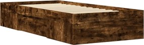 vidaXL Πλαίσιο Κρεβ. Χωρ. Στρώμα Καπνιστή Δρυς 90x200 εκ. Επεξ. Ξύλο