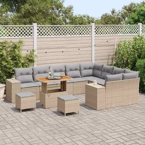 vidaXL Σετ Καναπέ Κήπου Ρυθμιζόμενο ύψος 12 pcs Μπεζ συνθετικό ρατάν