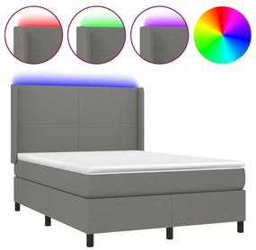 ΚΡΕΒΑΤΙ BOXSPRING ΜΕ ΣΤΡΩΜΑ &amp; LED ΣΚ.ΓΚΡΙ 140X190ΕΚ. ΥΦΑΣΜΑΤΙΝΟ 3138150