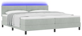 vidaXL Κρεβάτι Box Spring με Στρώμα & LED Φωτισμός Γκρι 200x200 εκ Βελούδο