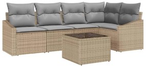 vidaXL Σετ Καναπέ Κήπου 6 pcs Μπεζ Πολυ ράταν