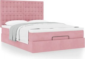 vidaXL Οθωμανικό κρεβάτι με στρώματα Ροζ 140x200cm Βελούδο