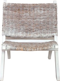 vidaXL Καρέκλα Λευκή Φυσικό Ρατάν Kubu και Μασίφ Μαόνι