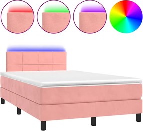 vidaXL Κρεβάτι Boxspring με Στρώμα &amp; LED Ροζ 120x190 εκ. Βελούδινο