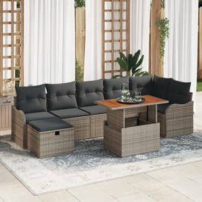 vidaXL Σετ 8 Τεμαχίων Καναπέ Κήπου με Μαξιλάρια Γκρι Πολυ Ρατάν