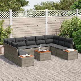 vidaXL Σετ Καναπέ Κήπου με μαξιλάρι 10 pcs Γκρι Πολυ ράταν