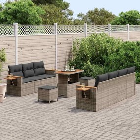 vidaXL Σετ Καναπέ Κήπου με μαξιλάρι 10 pcs Γκρι Πολυ ράταν