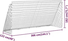 vidaXL Τέρμα Ποδοσφαίρου με Δίχτυ Λευκό 366 x 122 x 182 εκ. από Ατσάλι