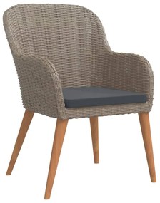 vidaXL Σετ Τραπεζαρίας Κήπου 3 Τεμαχίων Καφέ με Μαξιλάρια