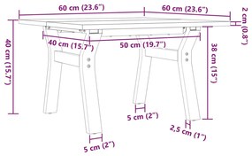 Τραπεζάκι Σαλονιού Πλαίσιο Y 60x60x40εκ Μασίφ Πεύκο/Χυτοσίδηρος - Καφέ