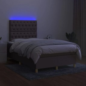 vidaXL Κρεβάτι Boxspring με Στρώμα &amp; LED Taupe 120x200 εκ. Υφασμάτινο