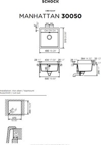 Schock Manhattan 30050 - Νεροχύτης Κουζίνας Γρανίτη 49x51 - Asphalt