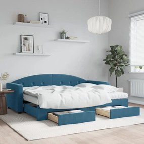 vidaXL Καναπές Κρεβάτι Συρόμενος Μπλε 80x200 εκ. Βελούδινος Συρτάρια