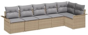 vidaXL Σετ Καναπέ Κήπου με μαξιλάρι 6 pcs Μπεζ Πολυ ράταν