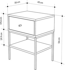 Κομοδίνο Lisa Megapap χρώμα saphhire oak 45x35x56εκ.