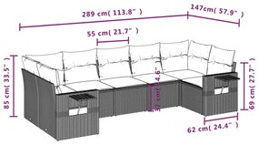 Σαλόνι Κήπου Σετ 7 Τεμαχίων Γκρι Συνθετικό Ρατάν με Μαξιλάρια - Γκρι