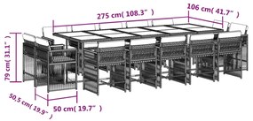 vidaXL Σετ Τραπεζαρίας Κήπου 15 τεμ. Γκρι Συνθετικό Ρατάν με Μαξιλάρια