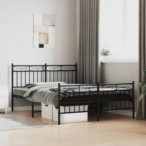 Πλαίσιο Κρεβατιού με Κεφαλάρι&amp;Ποδαρικό Μαύρο 135x190εκ. Μέταλλο