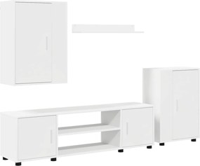 vidaXL Σετ επίπλου τηλεόρασης Επιτοίχιο 4 pcs Λευκό Επεξεργασμένο ξύλο