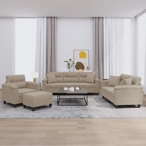 Σετ Σαλονιού 4 Τεμαχίων Taupe από Ύφασμα Μικροϊνών με Μαξιλάρια