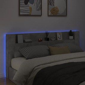 vidaXL Κεφαλάρι με Αποθηκ. Χώρο & LED Γκρι Σκυρ. 220x16,5x103,5 εκ.