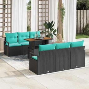 vidaXL Σετ Καναπέ Κήπου με μαξιλάρι 7 pcs Μαύρο και μπλε