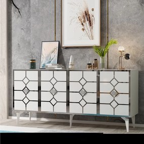 Stewehome Κονσόλα Αποθήκευσης Λευκό &amp;amp; Ασημί 150x40x80 cm